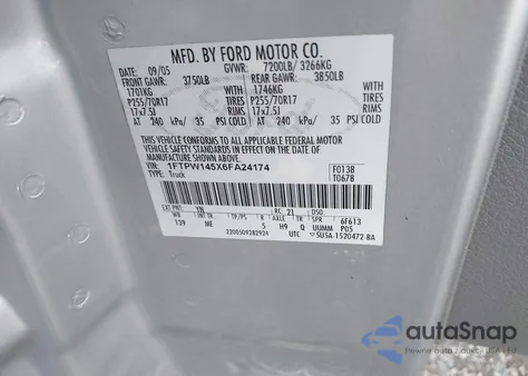 2006 Ford F-150 Fx4/Lariat/Xlt z USA, uszkodzony, nr VIN 1FTPW145X6FA24174